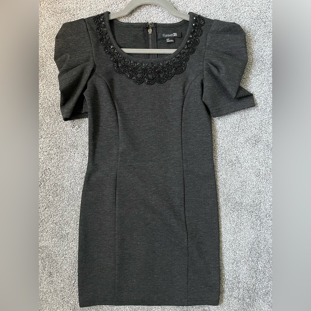 Dark grey mini with beaded neckline